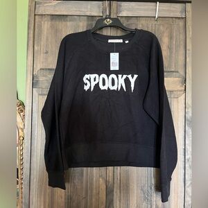 Holloween themed  (SPOOKY ) 100% cotton black size medium women’s top NWT
